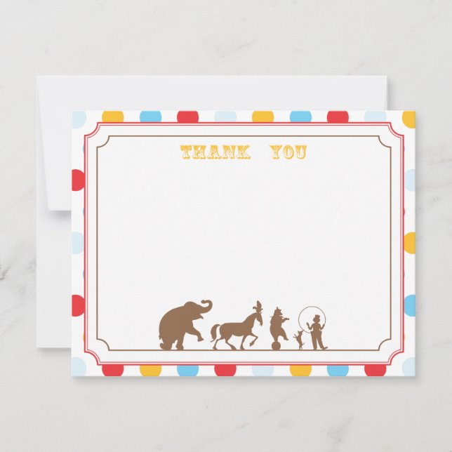 Circus Party Flat Thank You Note Card (Front)
