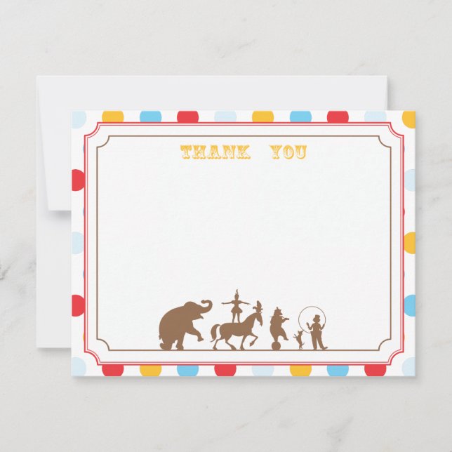 Circus Party Flat Thank You Note Note Card (Front)