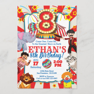 Circus Party Invitation for 8th Birthday