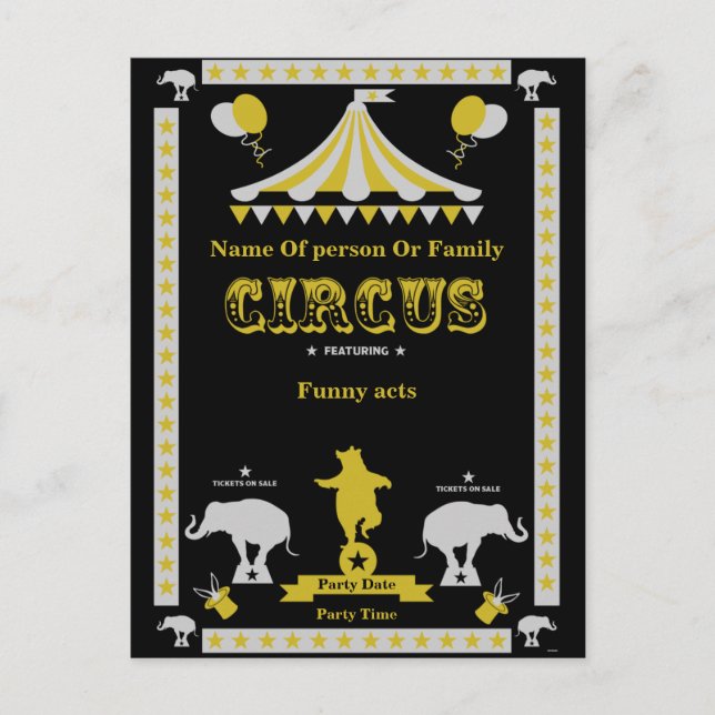 Circus Party Posters And Cards (Front)