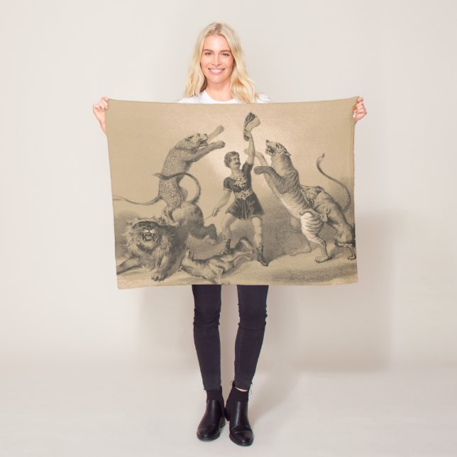 Circus Performer Standing Among Vicious Animals Fleece Blanket (In Situ)