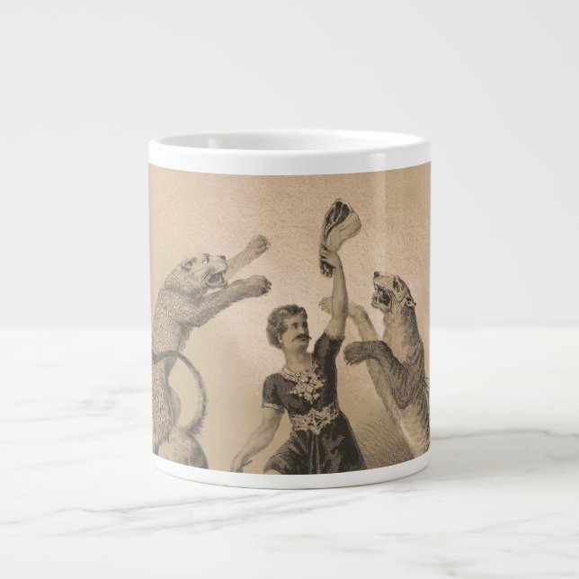 Circus Performer Standing Among Vicious Animals Large Coffee Mug (Front)