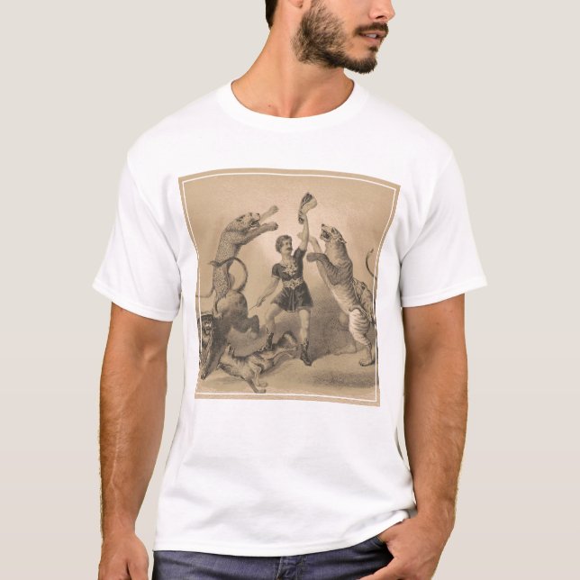 Circus Performer Standing Among Vicious Animals T-Shirt (Front)