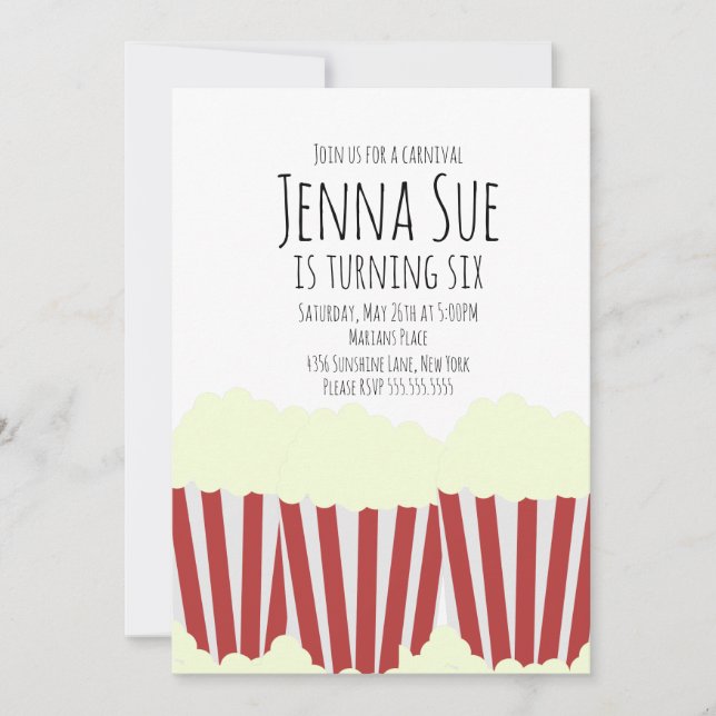 Circus Popcorn Carnival Birthday Invitation (Front)