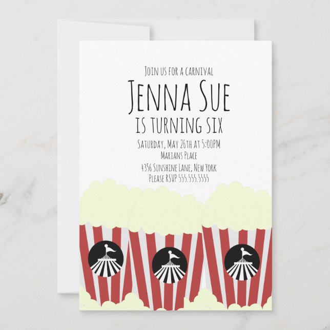 Circus Popcorn Carnival Birthday Red Invitation (Front)