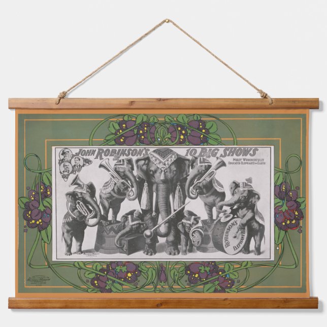 Circus Poster Of Elephants Playing Instruments Hanging Tapestry (Front)