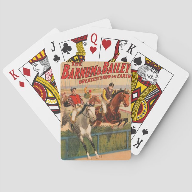 Circus Poster Of Jockeys On Horses Jumping A Hedge Playing Cards (Back)