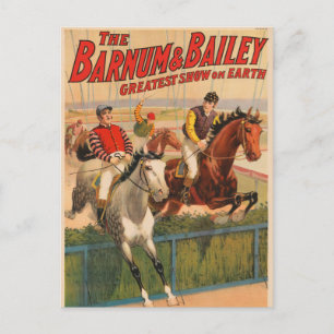 Circus Poster Of Jockeys On Horses Jumping A Hedge Postcard