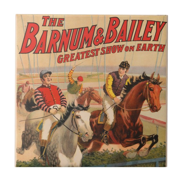 Circus Poster Of Jockeys On Horses Jumping A Hedge Tile (Front)