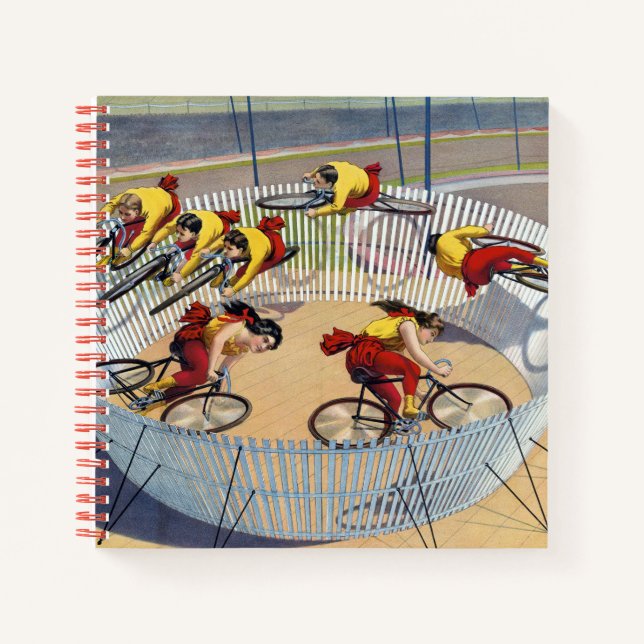Circus Poster Of The Seven Gaynells Riding Bikes Notebook (Front)