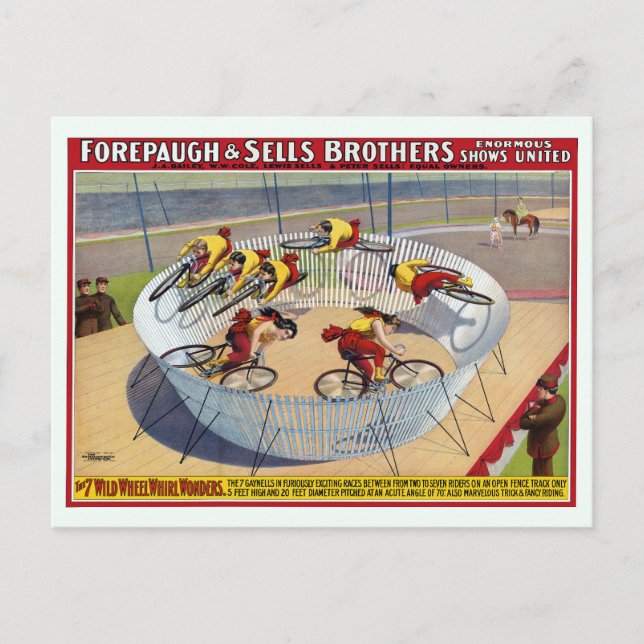 Circus Poster Of The Seven Gaynells Riding Bikes Postcard (Front)