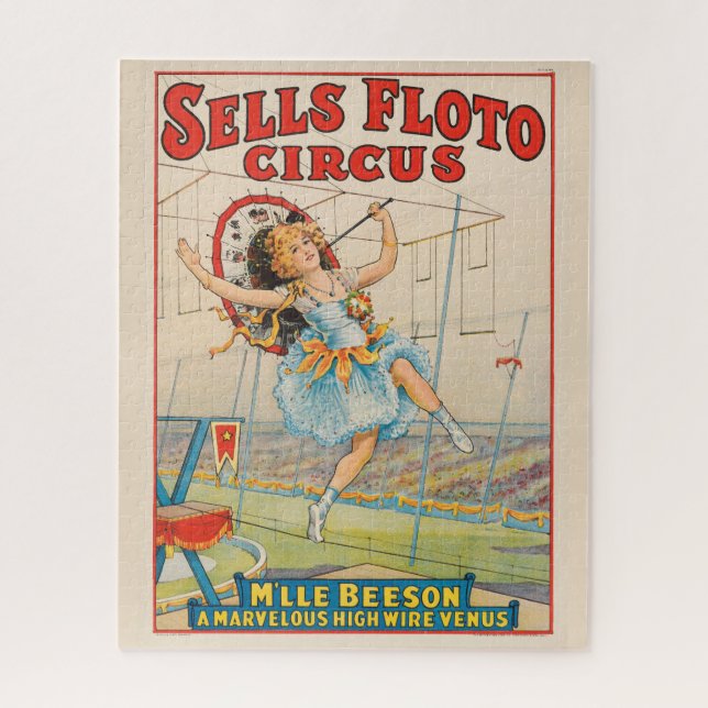 Circus Poster Of Tight-Rope Walker With A Parasol Jigsaw Puzzle (Vertical)