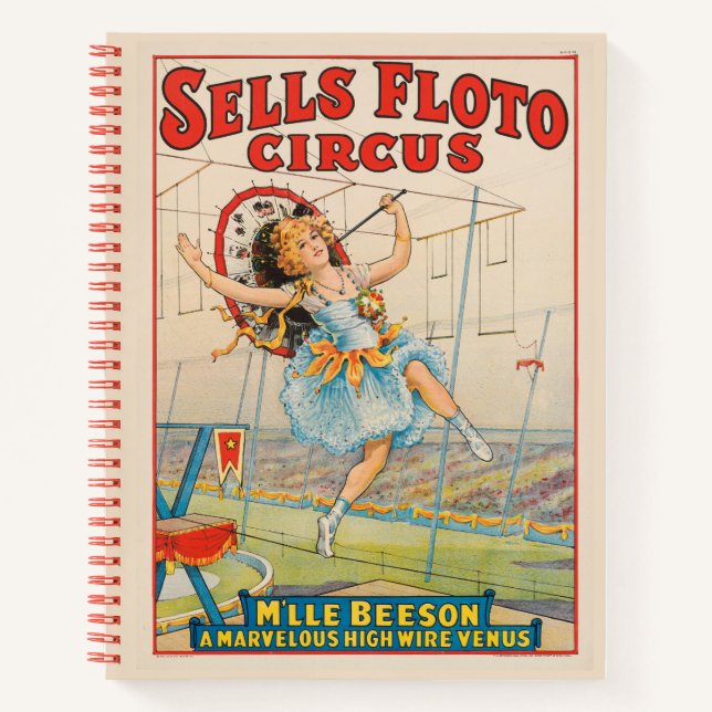 Circus Poster Of Tight-Rope Walker With A Parasol Notebook (Front)