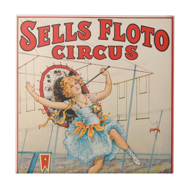 Circus Poster Of Tight-Rope Walker With A Parasol Tile (Front)
