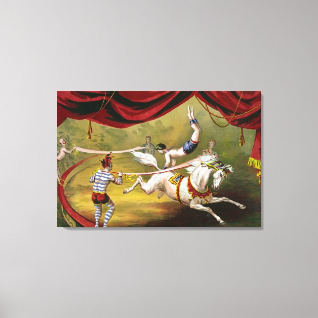 Circus Poster Showing Acrobat Performing On Horse. Canvas Print (Front)