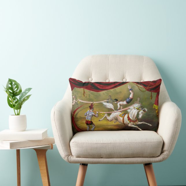 Circus Poster Showing Acrobat Performing On Horse. Lumbar Cushion (Chair)