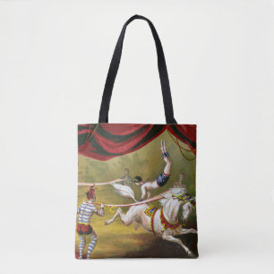 Circus Poster Showing Acrobat Performing On Horse. Tote Bag