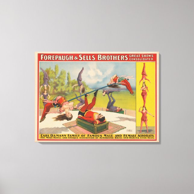 Circus Poster Showing Acrobatic Acts, Circa 1899. Canvas Print (Front)