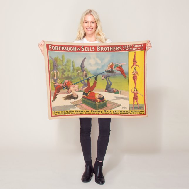 Circus Poster Showing Acrobatic Acts, Circa 1899. Fleece Blanket (In Situ)