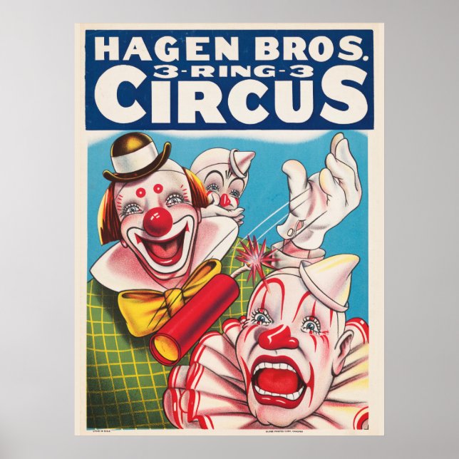 Circus Poster Showing Clown Faces And Fire Cracker (Front)