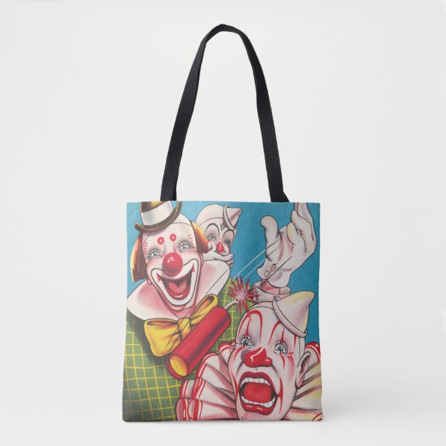 Circus Poster Showing Clown Faces And Fire Cracker Tote Bag (Front)
