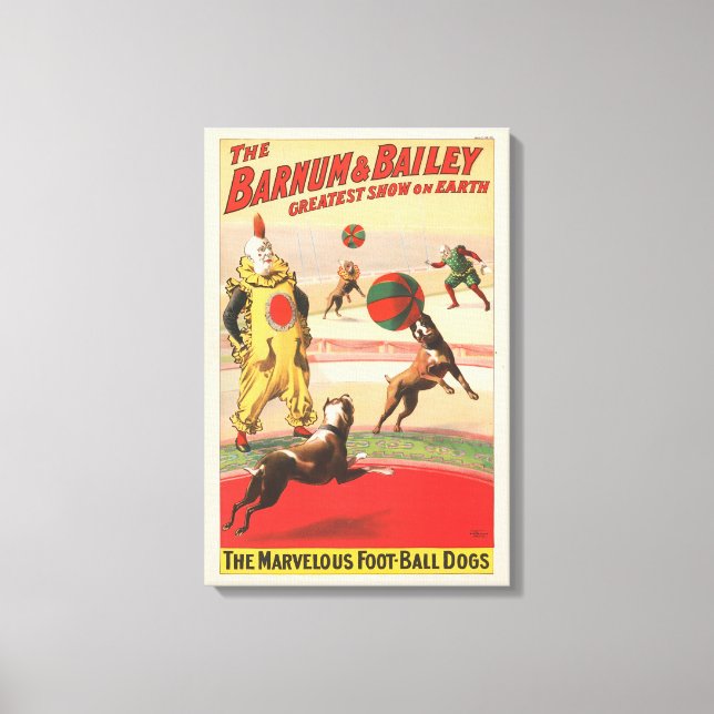 Circus Poster Showing Clowns With Performing Dogs Canvas Print (Front)
