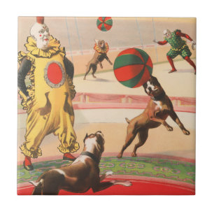 Circus Poster Showing Clowns With Performing Dogs Tile