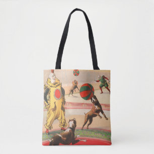Circus Poster Showing Clowns With Performing Dogs Tote Bag