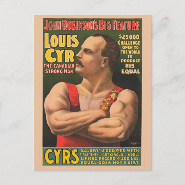 Circus Poster Showing Louis Cyr With Arms Crossed Postcard (Front)