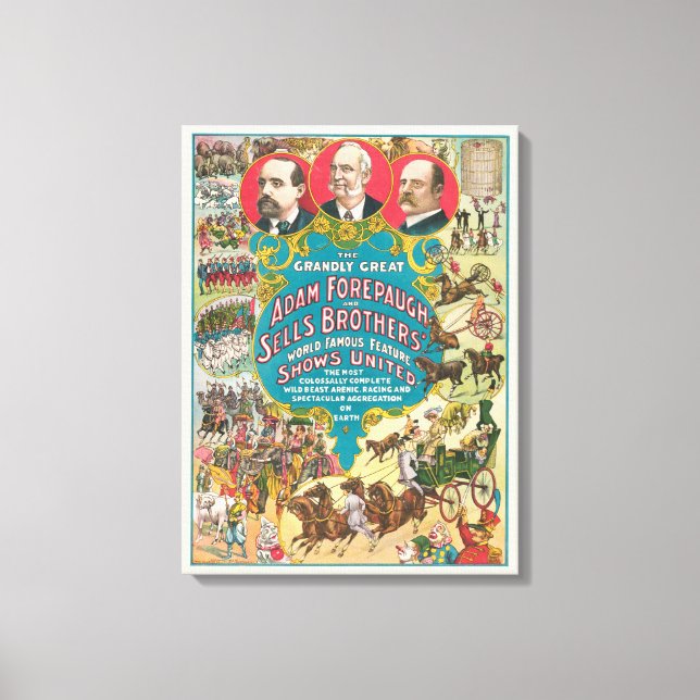Circus Poster Showing Many Circus Scenes Canvas Print (Front)
