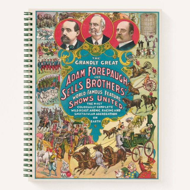 Circus Poster Showing Many Circus Scenes Notebook (Front)