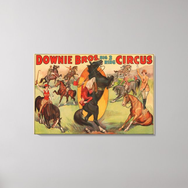 Circus Poster Showing Many Horses Doing Stunts. Canvas Print (Front)