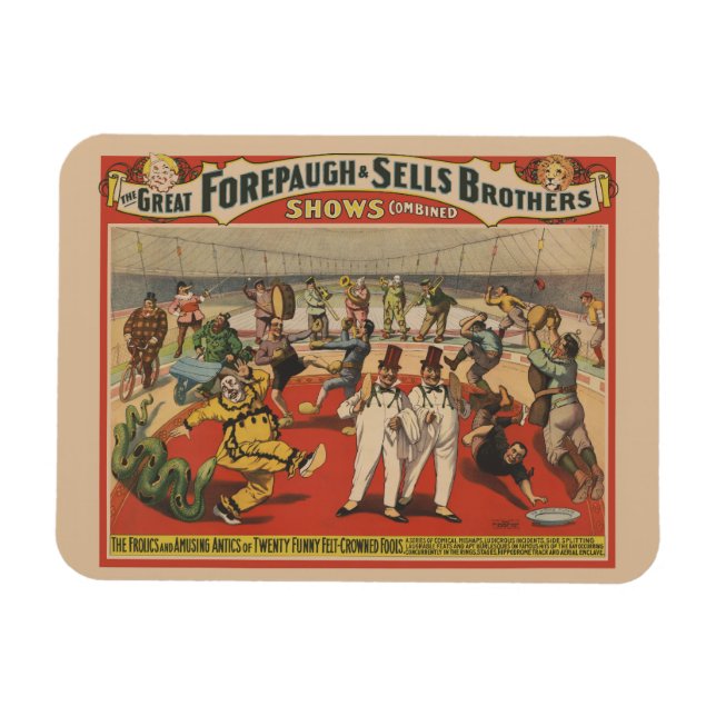Circus Poster Showing The Amusing Antics Of Clowns Magnet (Horizontal)