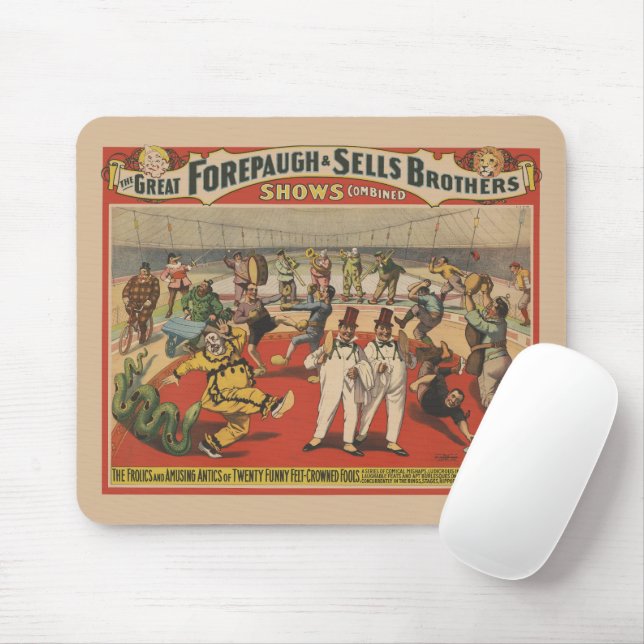 Circus Poster Showing The Amusing Antics Of Clowns Mouse Pad (With Mouse)