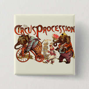 Circus Procession Elephant Antique Art 15 Cm Square Badge