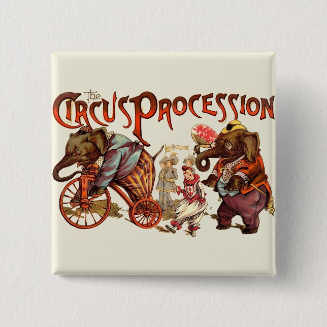 Circus Procession Elephant Antique Art 15 Cm Square Badge (Front)