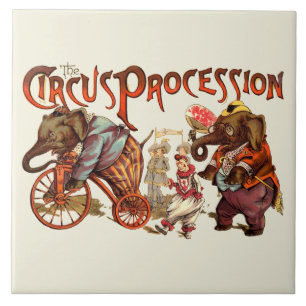 Circus Procession Elephant Antique Art Tile