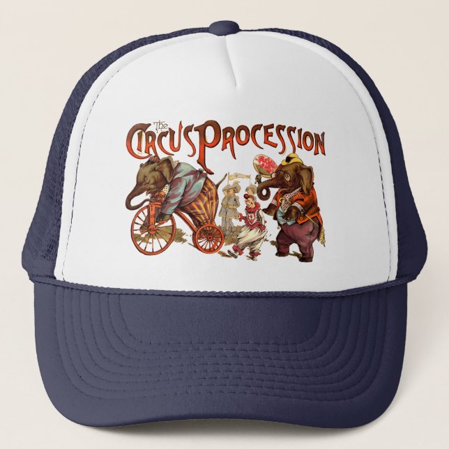Circus Procession Elephant Antique Art Trucker Hat (Front)