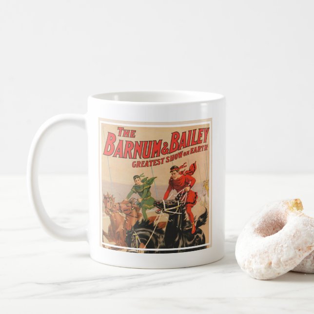 Circus Races With Men Straddling Two Horses. Coffee Mug (With Donut)