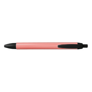 Circus Red and White Cabana Stripes Black Ink Pen