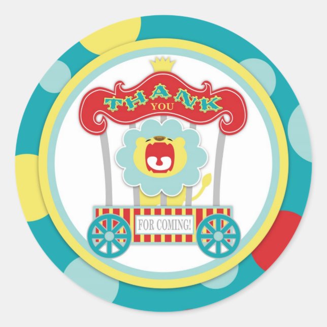 Circus Roaring Lion Blue Classic Round Sticker (Front)