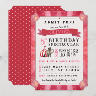 Circus Spectacular Birthday Invitation (Pink/Red)