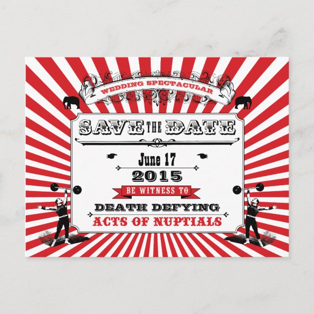 Circus Steampunk Wedding Save The Date Red Announcement Postcard (Front)