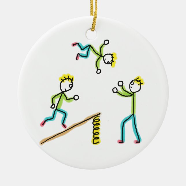 Circus Stickmen Acrobats Ceramic Tree Decoration (Front)