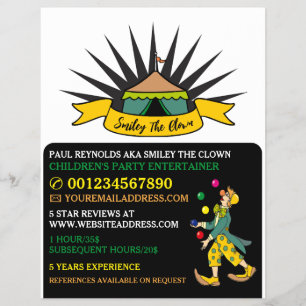 Circus Tent Clown, Kids Entertainer, Clown Advert Flyer