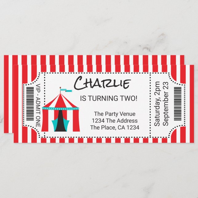 Circus Tent Novelty Ticket Personalised Invitation (Front/Back)