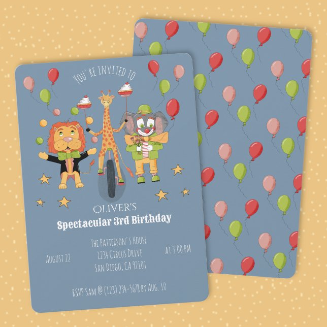 Circus Theme Child's Birthday Invitation (Circus theme kid's birthday invitation (printed version) .)
