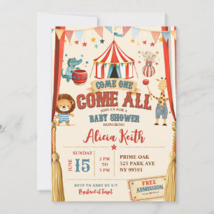 Circus Theme Come One Come All Baby Shower Invitation