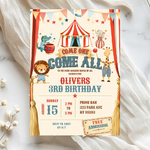 Circus Theme Come One Come All Birthday Invitation