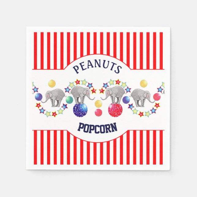 Circus Theme Elephant Birthday Party Napkin (Front)